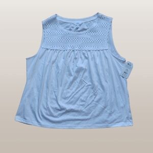 NWT Boho Crochet Yoke Cotton Tank Top XL White Sleeveless SPRING 2026